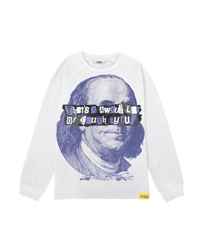 TRAPSTAR X COUGH SYRUP BENJAMIN FRANKLIN LS WAFFLE TEE - WHITE/PURPLE