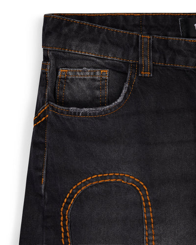 IRONGATE T PANEL DENIM JEANS - WASHED BLACK*