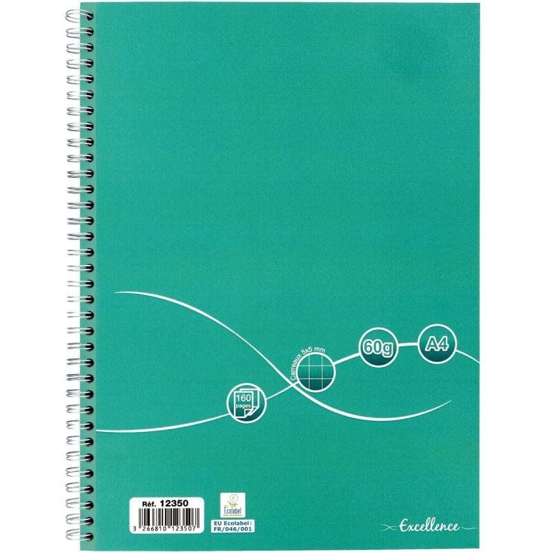 Cahier à reliure intégrale 160 pages EXCELLENCE, format A4, quadrillé 5x5, papier 60g